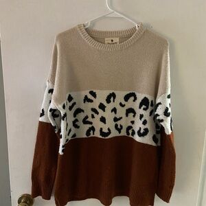 Cream and Brown Patterned Sweater
